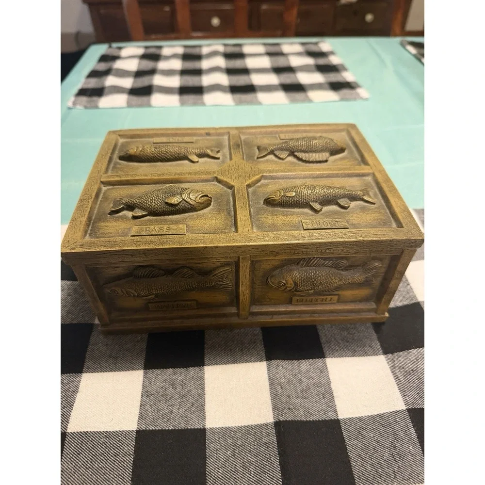 Vintage Jewelry Box Organizer 3D Resin Fishing Theme Lure Catch Box Heavy